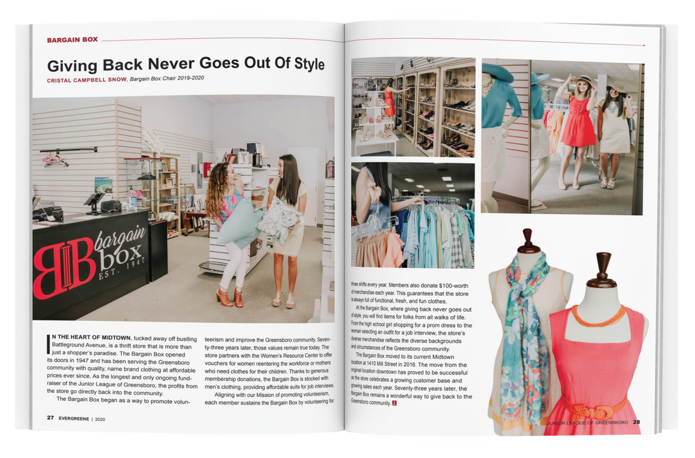 EverGreene Magazine spread about Bargain Box