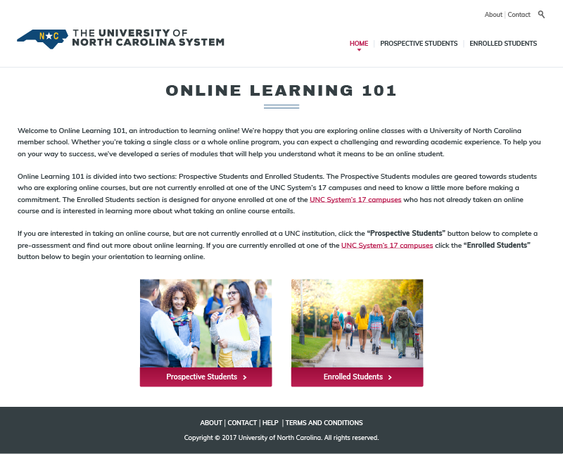 UNC System Online Learning 101 home page