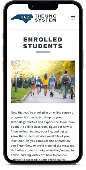 UNC System Online Learning 101 student page on iPhone